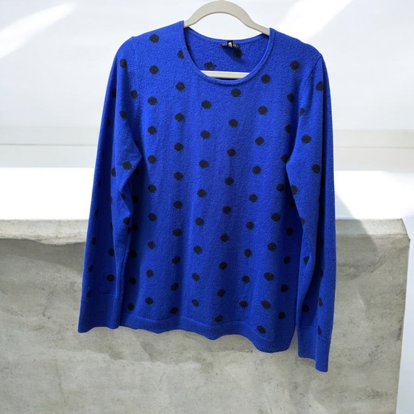 Talbots Cashmere Sweater Polka Dot Royal Blue Crew Neck‎ Pullover L - Picture 1 of 9